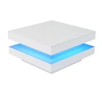 Tavolino da Salotto Moderno con Illuminazione LED a 16 Colori, 70x70x36 cm, Portata Massima 30 kg, Bianco(m-7)