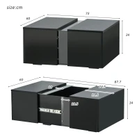 Tavolino da Salotto Moderno con Luci LED 16 Colori, Telecomando e Comparto Nascosto, 73x60x34 cm, Nero(m-3)