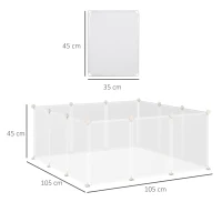PawHut Freilaufgehege Laufgitter DIY Freigehege Gittergehege Absperrgitter Kleine Haustiere Laufstall für Innen 12 Platten Weiß Metall PP-Harz 105 x 105 x 45 cm(m-3)