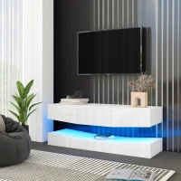 Mobile Porta TV Sospeso Moderno con Illuminazione LED, 3 Ripiani, in Truciolare, 180x40 cm - Mobiletto Porta TV Particolare, Bianco(m-1)
