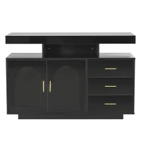 Credenza Moderna e Lucida con 3 Cassetti e 2 Ante, Luci LED 16 Colori, per Soggiorno e Cucina, 120x40x80 cm, Nero(m-6)