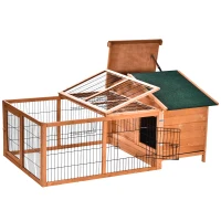 PawHut Kleintierstall mit Freilauf, herausnehmbare Bodenwanne, aufklappbares Dach, 146,7 cm x 95, 5 cm x 69 cm(m-9)