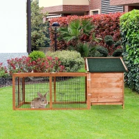 PawHut Kleintierstall mit Freilauf, herausnehmbare Bodenwanne, aufklappbares Dach, 146,7 cm x 95, 5 cm x 69 cm(m-2)