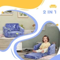 AIYAPLAY 2 in 1 Kids Kids Folding Bed Armchair with Glow in The Dark Cosmic Design, Washable Cushion and Cover, Blue(m-5)