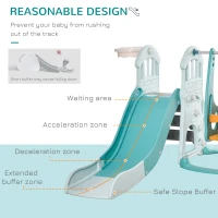 HOMCOM Tobogan pentru Copii cu Leagăn, Coș și Inele de Fotbal, Joc pentru Copii, 210x186x133 cm, Albastru(m-5)