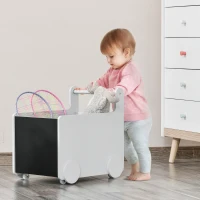HOMCOM 2-in-1 Lauflernwagen Aufbewahrungsbox Baby Lauflernhilfe Spielzeugkiste mit Räder Griff Bücherkiste Aufbewahrungskorb für 1-4 Jahre Kinder Spielzimmer MDF-Platte Grau 47 x 35 x 45,5 cm(m-2)