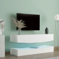 Mobile Porta TV Sospeso Moderno con Illuminazione LED, 3 Ripiani, in Truciolare, 180x40 cm - Mobiletto Porta TV Particolare, Bianco(m-5)