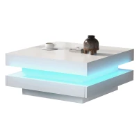 Tavolino da Salotto Moderno con Illuminazione LED a 16 Colori, 70x70x36 cm, Portata Massima 30 kg, Bianco(m-9)