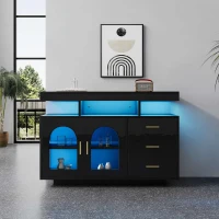 Credenza Moderna e Lucida con 3 Cassetti e 2 Ante, Luci LED 16 Colori, per Soggiorno e Cucina, 120x40x80 cm, Nero(m-5)