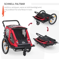 HOMCOM Kinderanhänger Jogger Fahrradanhänger mit Fahne Universalkupplung Fünfpunktegurt Rot 160 x 83 x 96cm(m-6)