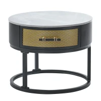 Set di Tavolini da Salotto Moderni, 2 Pezzi, con Piano in Marmo e Cassetti in Legno Massello, 70x70x45,5 cm + 50x50x40 cm, Nero + Grigio(m-7)