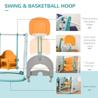 HOMCOM Tobogan pentru Copii cu Leagăn, Coș și Inele de Fotbal, Joc pentru Copii, 210x186x133 cm, Albastru(m-6)