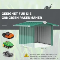 Outsunny Mähroboter Garage aus verzinkte Stahl Überdachung mit Satteldach, wetterfest Garage für Rasenmäher Unterstand Rasenroboter Carport, 88 x 87 x 60 cm Dunkelgrün(m-6)