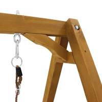 Altalena in legno doppia per bambini con scivolo e scala da arrampicata, 239x240x169 cm, colore naturale(m-8)
