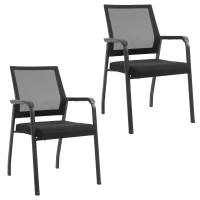 Vinsetto Besprechungsstuhl, Konferenzstuhl, Besucherstuhl, 2er Set Ergonomischer Bürostuhl mit Fußmatten, Wartezimmerstuhl, stapelbar, Netz Bezug, Schwarz, 58 x 58 x 88 cm(m-10)