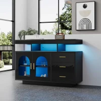 Credenza Moderna e Lucida con 3 Cassetti e 2 Ante, Luci LED 16 Colori, per Soggiorno e Cucina, 120x40x80 cm, Nero(m-1)