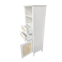 Credenza Moderna per Soggiorno con Rattan e Superficie Laccata, Funzionale e Elegante, 140,5x38x50 cm, Bianco(m-8)