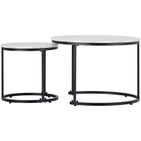 Tavolini da Salotto Rotondi Moderni Impilabili in MDF, con Struttura in Metallo, Dimensioni 50x70.5 cm+45.5x44 cm, Colore Marmo