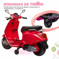 AIYAPLAY Moto Elétrica para Crianças de 3-6 Anos com Licença Vespa com USB MP3 Luz LED Rádio FM Velocidade 3 km/h Vermelho(m-6)