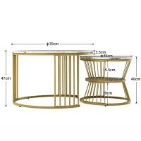 Set de 2 Măsuțe de Cafea Moderne, din MDF cu Finisaj Efect de Marmură și Structură Metalică Aurie, 70x70x47 cm și 45x45x40 cm, Alb(m-3)