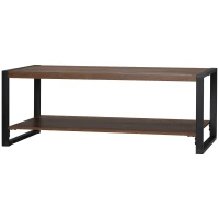 HOMCOM Beistelltisch, Industrial Design, mit unterer Ablage, Stahlrahmen, Holz+Schwarz, 120 x 60 x 45cm(m-10)