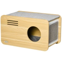 PawHut Katzenhaus, Katzenhöhle, Liegefläche auf dem Dach, Kratzwand, für Katzen bis 5kg, Holz+grau+weiß, 70 x 40 x 40cm(m-10)