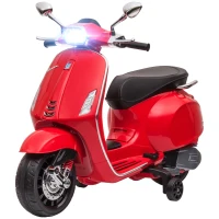 AIYAPLAY Moto Elétrica para Crianças de 3-6 Anos com Licença Vespa com USB MP3 Luz LED Rádio FM Velocidade 3 km/h Vermelho(m-11)