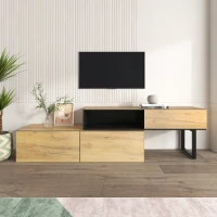 Mobile Porta TV Modulare Regolabile in Lunghezza da 135 a 200 cm con Tre Cassetti e Ampio Scomparto, 120x34,5x30 cm + 120x34,5x50 cm, Naturale(m-4)