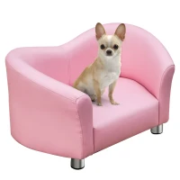PawHut Luxus Haustiersofa Hundesofa Hundebett Sofa für Katzen Hunde Kunstleder Massivholz Rosa 67 x 41 x 39 cm(m-1)