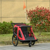 HOMCOM Kinderanhänger Jogger Fahrradanhänger mit Fahne Universalkupplung Fünfpunktegurt Rot 160 x 83 x 96cm(m-2)
