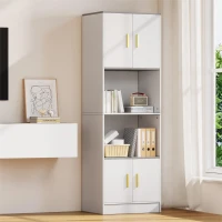 Comodă Modernă cu 4 Uși și Compartiment Deschis Central, Balamale Silențioase Soft-Close, pentru Bucătărie și Living, 60x40x180 cm, Alb(m-5)