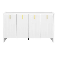 Credenza Moderna con 4 Ante e Ripiani Regolabili, Maniglie Dorate, per Soggiorno e Cucina, 140x38x80 cm, Bianco(m-2)