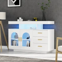 Comodă cu LED, Dulap pentru Cafea și Comodă cu Sertare, Luminos cu 16 Culori, pentru Living și Sala de Mese, 120x40x80 cm, Alb(m-5)