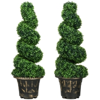 HOMCOM Spiraalvormige Buxus, Set van 2 Kunstplanten, met Pot, 90 cm Hoog, Groen