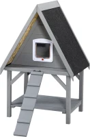 PawHut Katzenhaus mit 2 Ebenen, Katzenhöhle, 1 Rampe, wetterbeständig, Dunkelgrau + Schwarz(m-10)