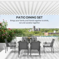 Outsunny Seven-Piece Metal Dining Set, with Glass-Top Table - Grey(m-6)