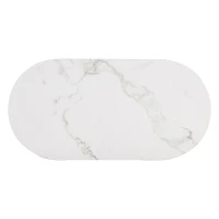 Tavolino da Salotto Moderno Ovale in Marmo con Struttura in Ferro Dorato, Dotato di Cassetti e Ripiani, Maniglie Dorate, 100x50x45 cm, Bianco(m-6)