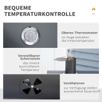 Outsunny Holzkohlegrill BBQ Gartengrill mit Deckel und Ablagen Metall Smoker BBQ Warmhalteplatte Regale Gartenparty Transportrollen Schwarz 124 x 66 x 112 cm(m-5)