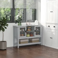 HOMCOM Sideboard mit 2 Vitrinentüren 2 Regale Glas Grau(m-2)