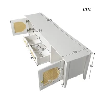 Mobiletto Porta TV in Rattan Curvato con Ante Dipinte e Scomparti Aperti, 160x38x50 cm, Bianco(m-3)