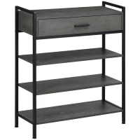 HOMCOM Schuhregal, für 12 Schuhpaare, mit 1 Schublade, 3 Regalböden, Stahlrahmen, schwarz, 80 x 30 x 95 cm(m-10)