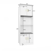 Comodă Modernă cu 4 Uși și Compartiment Deschis Central, Balamale Silențioase Soft-Close, pentru Bucătărie și Living, 60x40x180 cm, Alb(m-3)