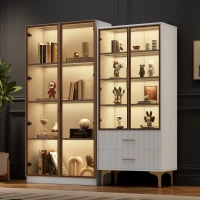 Vitrine de salon moderne avec éclairage LED et étagères réglables, verre, 80x40x160 cm + 70x35x150 cm - Buffet de salon moderne, Blanc(m-4)