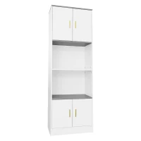 Comodă Modernă cu 4 Uși și Compartiment Deschis Central, Balamale Silențioase Soft-Close, pentru Bucătărie și Living, 60x40x180 cm, Alb(m-1)