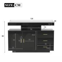 Credenza Moderna e Lucida con 3 Cassetti e 2 Ante, Luci LED 16 Colori, per Soggiorno e Cucina, 120x40x80 cm, Nero(m-3)