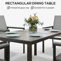 Outsunny Seven-Piece Metal Dining Set, with Glass-Top Table - Grey(m-5)