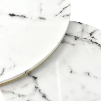 Set de 2 Măsuțe de Cafea Moderne, din MDF cu Finisaj Efect de Marmură și Structură Metalică Aurie, 70x70x47 cm și 45x45x40 cm, Alb(m-6)