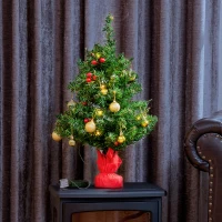 HOMCOM® kerstboom dennenboom met hulstbessen ballen LED groen PVC ∅20 x 60 cm | Aosom.de(m-2)