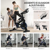 HOMCOM Bicicleta Estática com Volante de Inércia 8 kg Ecrã LCD Guiador e Assento Ajustáveis 103x53x110-114 cm Azul(m-5)