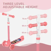 AIYAPLAY Kids 3 Wheel Scooter for 2-6 Years Old w/ Adjustable Height, LED Light, TPE Handlebar, Pink(m-4)